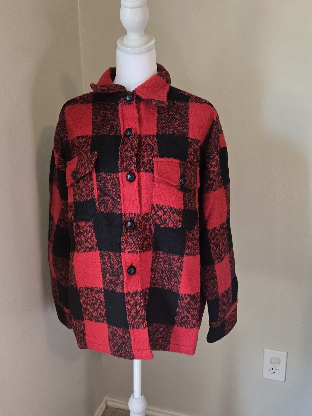 Pomander Place Red and Black Buffalo Plaid Button-Up Shacket